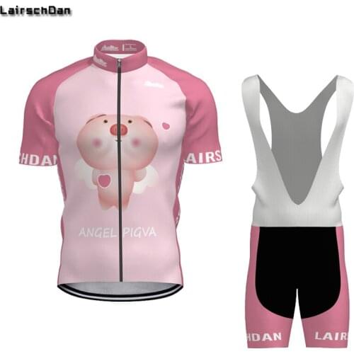 SPTGRVO Summer New Cute Pink Pig Cycling Set 100%Polyester Short Sleeve Specialized Cycling Jersey Set Men/Women Maillot Culotte