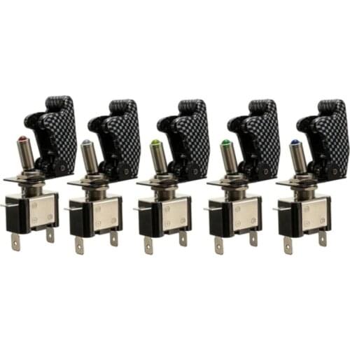 5pcs 5 color 12V 20A Auto Car Vichel Led Illuminated Toggle Switch ON OFF With Safety Cover Guard Red Blue Green Yellow White