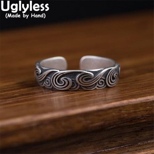 Uglyless Thai Silver Vines Vintage Rings for Women Real 925 Sterling Silver Ethnic Jewelry Mysterious Oriental Totem Dress Rings