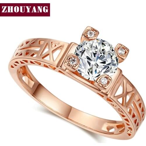 Top Quality ZYR139 Effie Tower Elegant Real Rose Gold Color Wedding Cubic Zirconia Ring Full Sizes