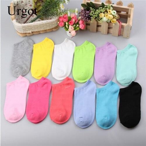 Urgot 3 Pairs/Lot Womens Cotton Blend Ankle Socks Summer Low Cut Cute Candy Color Boat Socks Womens Thin Sock Slippers Girls