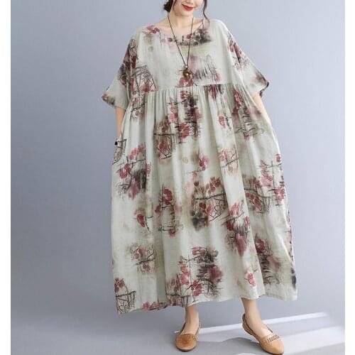 Summer Short Sleeve Ethnic Style Female Beach 2021 Holiday Sundress Loose Casual Maxic Lady Large Size Dresses