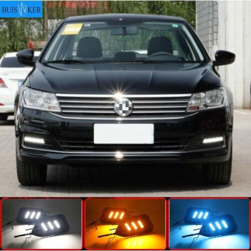 1 Pair For Volkswagen VW Lavida 2019 with Yellow Trun Signal Light Blue Night Lamp LED DRL Daytime Running Light
