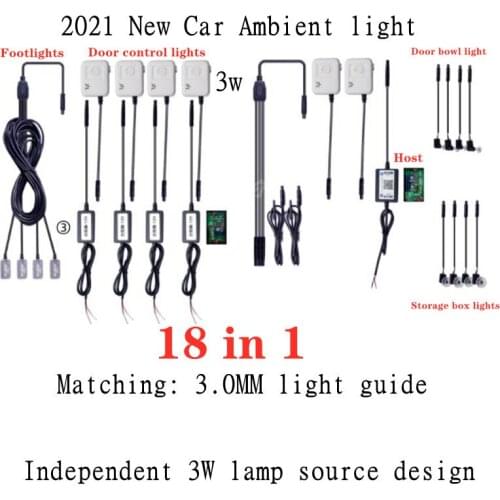 18 in 1 Car Ambient Light Foot Lamps 3w Optical Fibre 64 Colors Led Wireless No Threading App Control car lights RGB colors