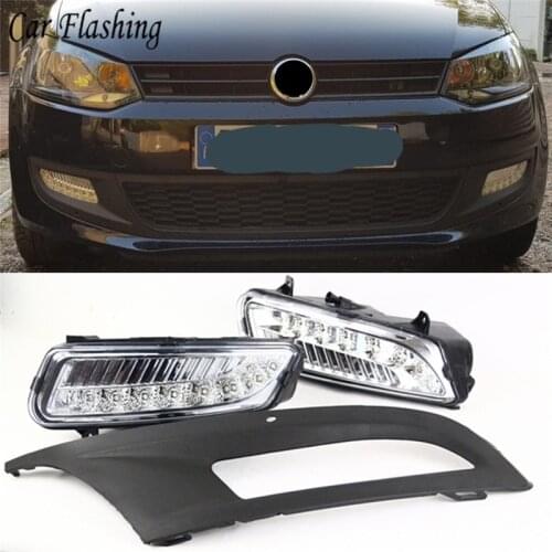 Car Flashing 2Pcs DRL For Volkswagen VW Polo 2010 2011 2012 2013 2014 Daytime Running Lights Fog Lamp cover car styling Daylight