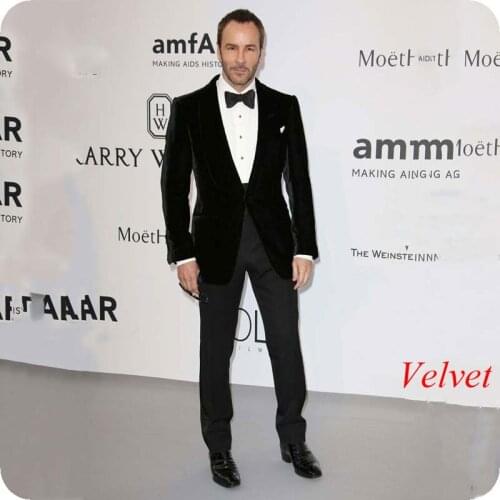 Velvet Men Suits Black Groom Wedding Tuxedos Slim Fit Smoking Jacket 2Piece Shawl Lapel Terno Masculino Costume Homme Ceremony