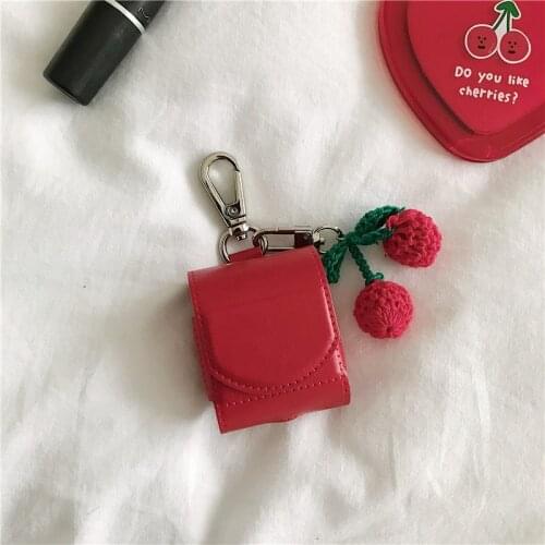 Cherry Keychain Leather Case For Apple Airpods Case Protective Cover Bluetooth Wireless Earphone Case For AirPods Charging Box