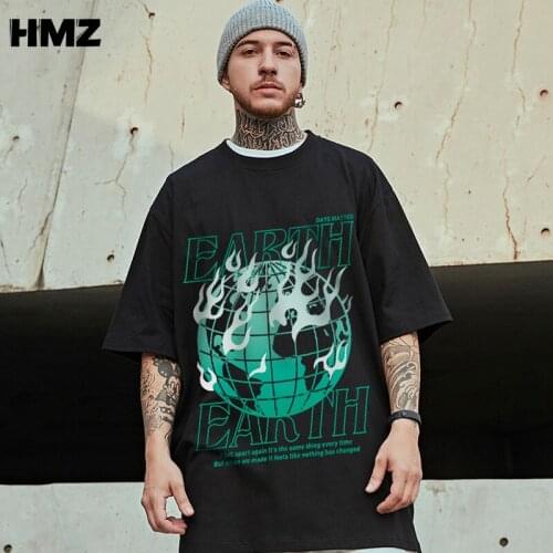 HMZ Men Hip Hop Tee Oversize T Shirt Earth Print Tshirt 2021 Harajuku Cotton Loose Half Sleeve T-Shirt Summer Shirt Tops Tee Men