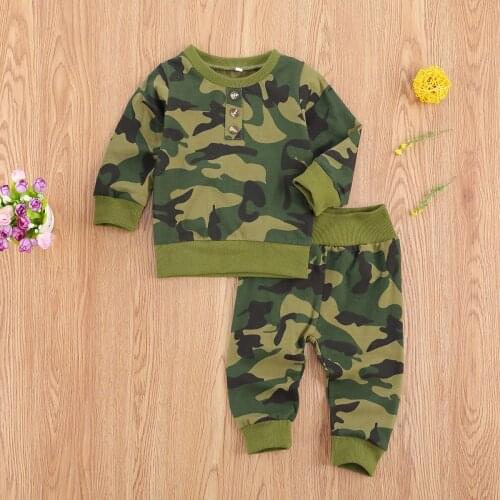 Toddler Boys Camouflage Clothes Sets, Round Neck Long Sleeve Shirt and Pant Sets, Baby Boys Casual Outfits Sets