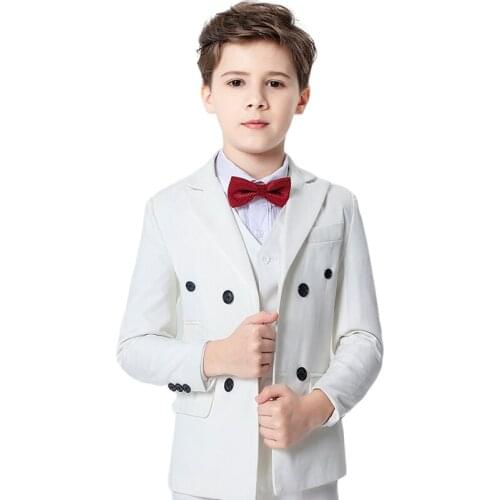 Boys Formal Suit Sets Childrens Double Breasted Blazer Vest Pants 3pcs Clothing Sets Kids Wedding Party Performance Costume