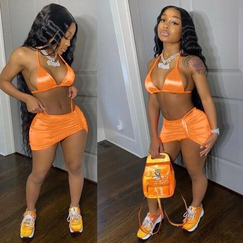 Echoine Summer Bikini Set Swimwear Bra Suit Mini Skirt 3 Piece Set Beach Swimsuit Sets Sexy Skinny Bathing Matching Set New 2021
