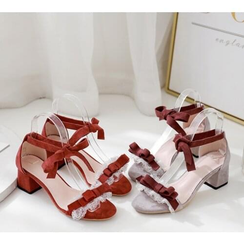 Summer princess sweet lolita shoes student high heel 3-5cm cute bowknot cross bandage kawaii shoes loli cosplay kawaii girl