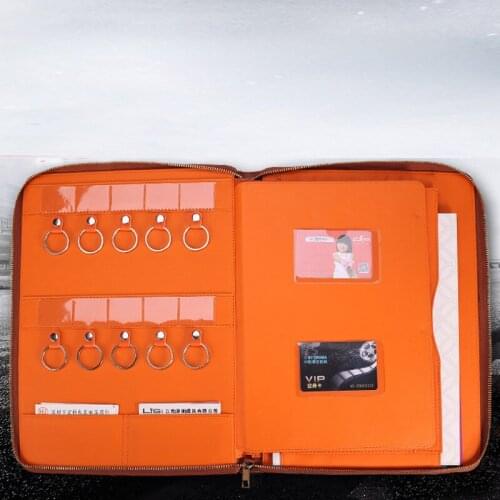 Multifunction a4 document zipper bag PU leather file folder for real estate documents with key hook card holders padfolio 1219