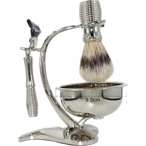 WLONG Classic Men Shaving Brush Set Stand Holder with Mach 3 Razor and Mug Bowl for Fathers Day Gift