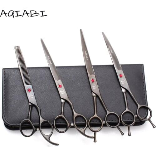 A3002 4Pcs Suit 7" AQIABI Dog Grooming Scissors Kit Straight Scissors Thinning Shears UP&Down Curved Shears Pet Scissors Add Bag