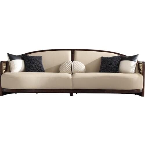 New Chinese furniture leather solid wood sofa modern light luxury simple large family living room sofa combination