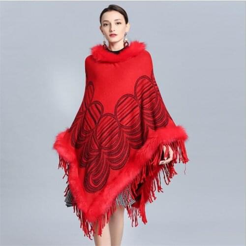 2021 New Winter Warm Plaid fur Capes cloaks Ponchos for Women Oversized Shawls Wraps Cashmere Pashmina Female Tassel Mujer