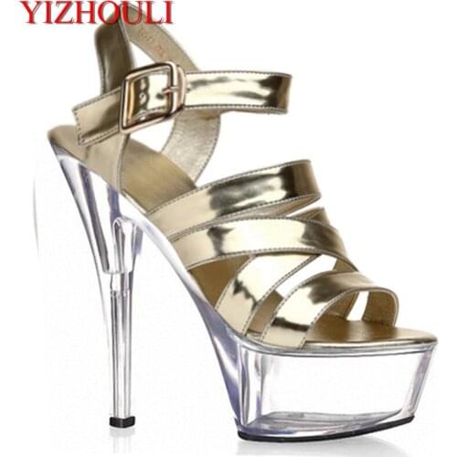 Sexy buckle handsome 15cm super high heels with stage 1 fine fashion runway shoes, sandals