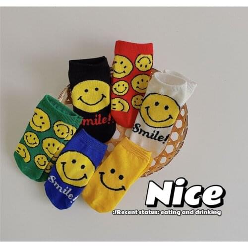 Spring And Summer New Childrens Boat Socks For Girl Smiley Face Socks Breathable Boys Cotton Socks Trend Girls Childrens Socks