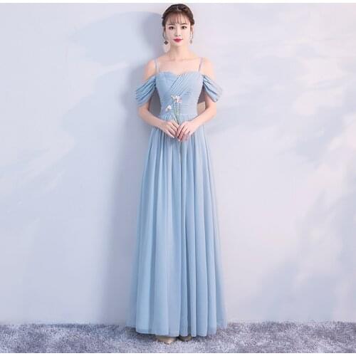 Pearl Chiffon New summer Blue Gray Simple Zipper Wedding party prom bridal Bridesmaid Dress Sister dress vestidos de festa 870
