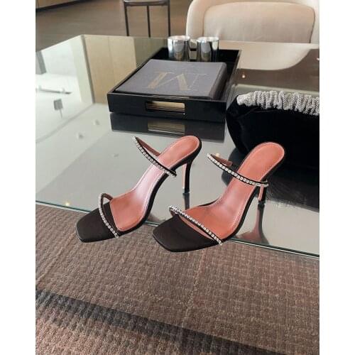 Rhinestone word strap design with sexy high heels black temperament elegant sandals sexy party high heels leather wine cup heels