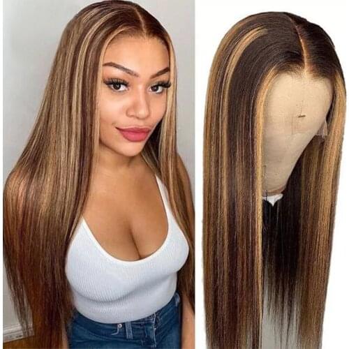 Highlight Wigs Colored Human Hair Wigs For Women Brazilian Straight Remy Human Hair Lace Front Wig 30 Inch 13x4 Lace Frontal Wig