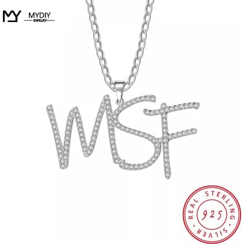 925 Sterling Silver Shiny Full Zircon Custom Letter Pendant Lettering Personality Jewelry Women Fashion collares para mujer