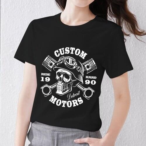 XXS-3XL Women Summer Street Style T-Shirt Skull Pattern Print Series Female Tee Black All-match Lady O-Neck Tops Woman Clothing