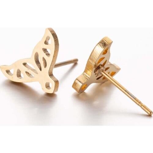 Genuine Stainless Steel Feather Fairy Wings Double Earrings Gold Ladies Fashion Mini Jewelry Christmas Gift Earrings 2020