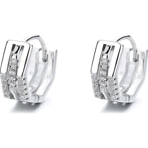 Womens Fashion Multilayer Geometric Hoop Earrings Shiny Micro Crystal Small Huggies Silver Color Female Earring Jewelry Gift