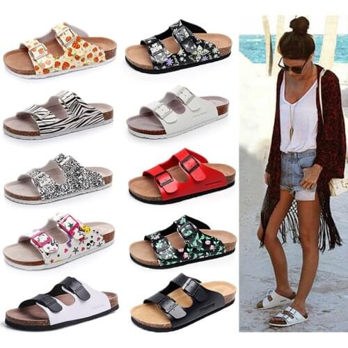 Womens Cork Slippers Outer Wear Fashion Casual Cork Slippers Mens Flat Outdoor Couple One-word Beach Shoes