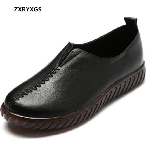 ZXRYXGS 2021 High Quality Cowhide Women Leather Shoes Flat Soft Sole Comfortable Shoes Casual Sneakers Fashion Shoes women flats