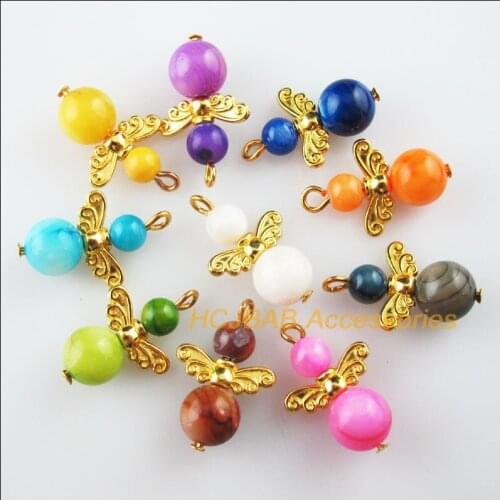 20 New Angel Charms Gold Color Wings Mixed Natural Shell Beads Pendants 14x21mm