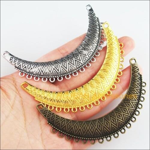 3Pcs Antiqued Silver Plated Bronze Gold Color Flower Moon Wave Charms Connectors 49x86mm