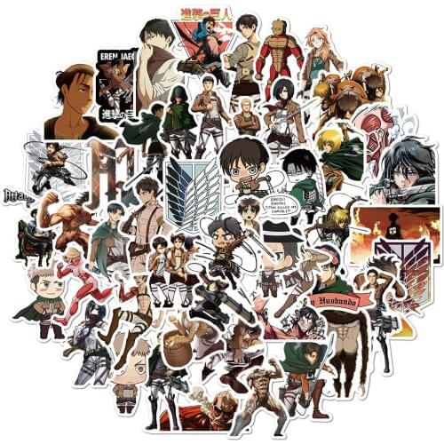 50Pcs/Pack Attack On Titan Anime Stickers Laptop Guitar Motorcycle Luggage Skateboard Bicycle Waterproof Sticker Kids Toys