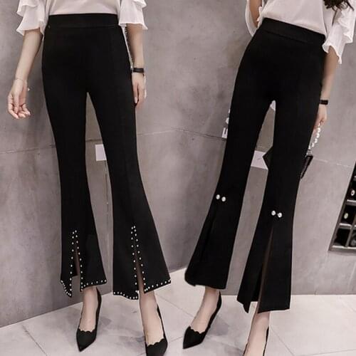 Women new fashion large size nine pants women spring summer Korean high waist lace bell pants elastic waist wide leg pants