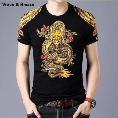 Chinese style creative personality dragon pattern short sleeve t shirt Summer 2018 New quality soft breathable t shirt men M-3XL