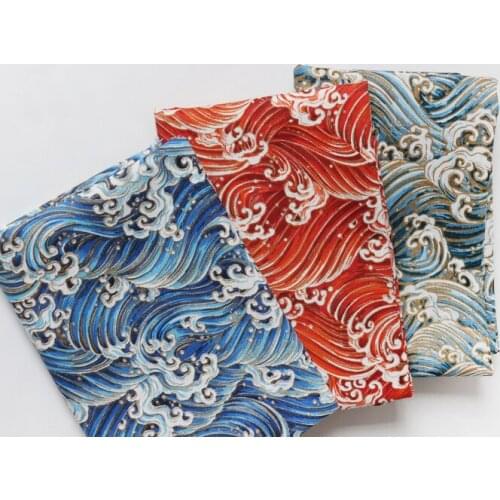Pretty 50x145cm Blue Orange Bronzing Ocean Printed Cotton Linen Fabric For DIY sewing TableCloth Mat Pillow