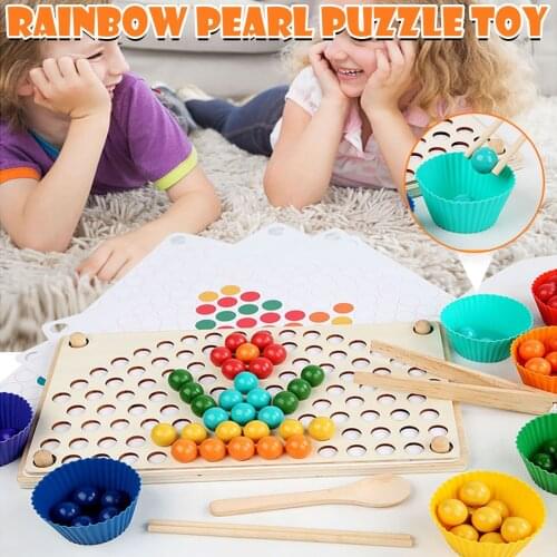 Wooden Beads Game Montessori Educational Early Learn Children Clip Ball Puzzle rainbow eliminationToys Kids For Children Gifts