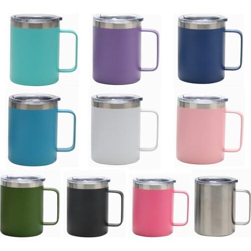 Howtelee double wall 304 stainless steel ice bar cup 12OZ double vacuum car cup with handle powder coat coffee mugs