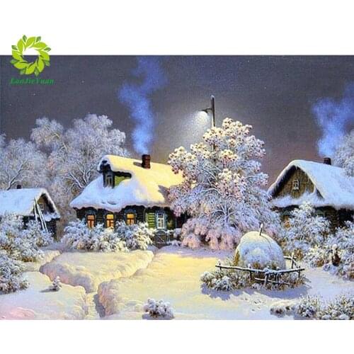 LaoJieYuan Diamond Painting DIY Paintings Decoration Diamond Snow Scenery Cross Stitch Diamond Embroidery Home Decoration