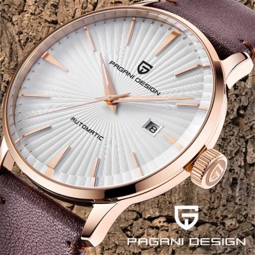 PAGANI DESIGN Brand 2021 Leather Automatic Date Mechanical Waterproof Watch Мужские механические часы
