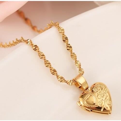 Mini Jewelry Wholesale Gold color Heart Shape flower Pendants Photo Pendant Necklace Muslim Islamic wedding bridal party Gift