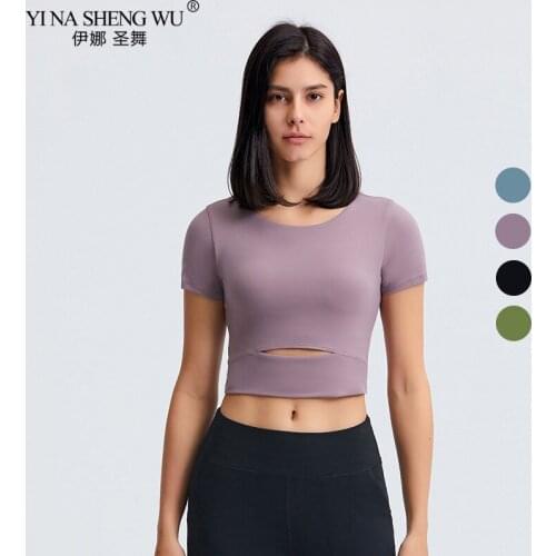 Fashion Tight Yoga Shirts Women Short Sleeve Cropped Gym Tops Fitness Running Workout Slim Sport T-Shirts Sports Wear Sportswea