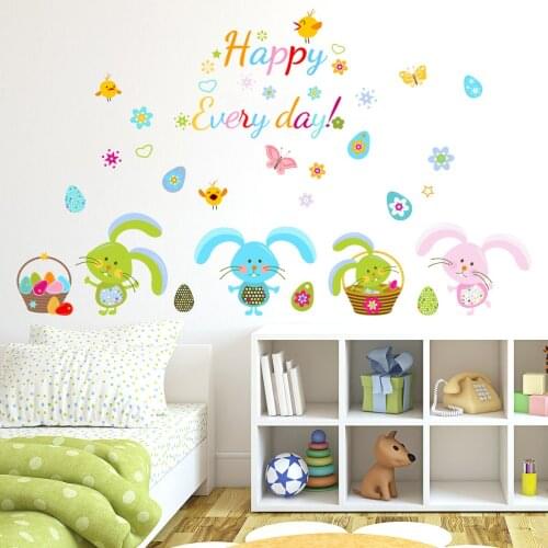 Cartoon Rabbit Wall Sticker Baby Nursery Kids Room Decor Bedroom Wall Art Mural Butterflies PVC Decal Removable Wallpaper