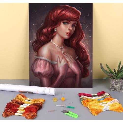 Cartoon Girl Woman Printed Fabric 11CT Cross-Stitch Set Embroidery DMC Threads Handicraft Handiwork Hobby Painting Decor