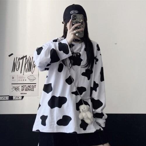 New Ladies T-shirt Cow Print Harajuku T-shirt Women Long Sleeve Shirt Women Vetement Femme 2020 Female T-shirt Tops