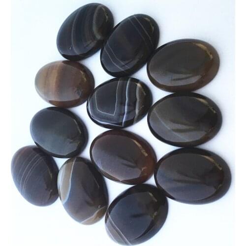 Wholesale Natural Stone Oval CAB CABOCHON Brown Stripe Onyx Agates Stone Beads For Jewelry Making Free Shipping 12PCS 18x25mm