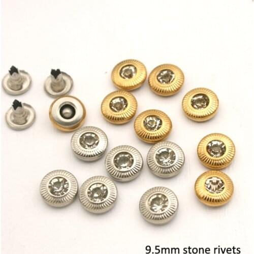 Wholesale 9.5mm 300sets brass rhinestone rivets arcylic stone rivets nail Silver Gold diamond rivets ZD-002