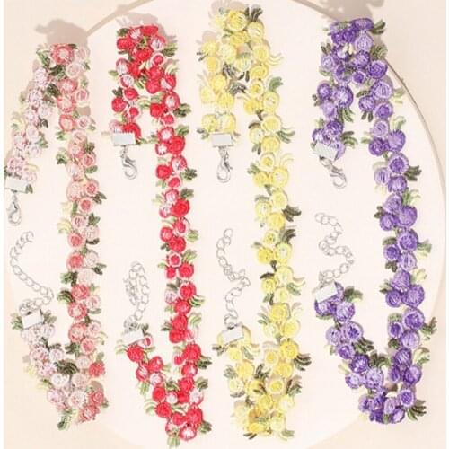 4 Colors Adjustable Cloth Fabric Flower Necklace Soft Women Art Plated Party Daily Jewelry Choker Chains